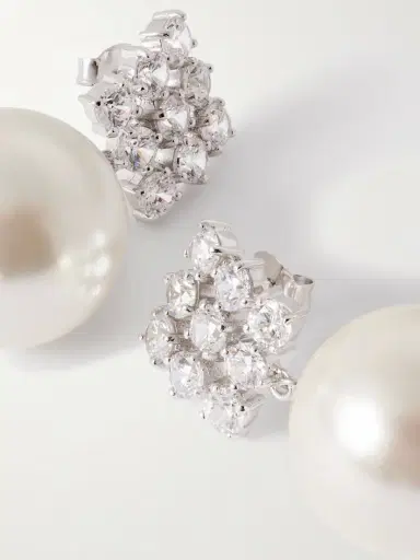 Completedworks Rhodium-plated, Cubic Zirconia And Pearl Earrings | Thumbnail 3 Completedworks Rhodium-plated, Cubic Zirconia And Pearl Earrings | Thumbnail 3
