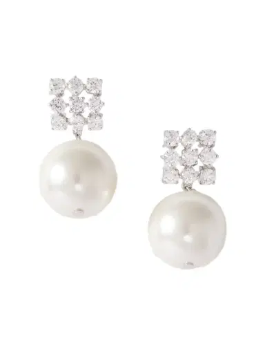 Completedworks Rhodium-plated, Cubic Zirconia And Pearl Earrings | Thumbnail 1 Completedworks Rhodium-plated, Cubic Zirconia And Pearl Earrings | Thumbnail 1