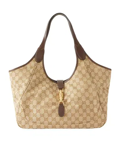 Gucci Mercato Medium Leather-trimmed Canvas-jacquard Shoulder Bag | Thumbnail 1 Gucci Mercato Medium Leather-trimmed Canvas-jacquard Shoulder Bag | Thumbnail 1
