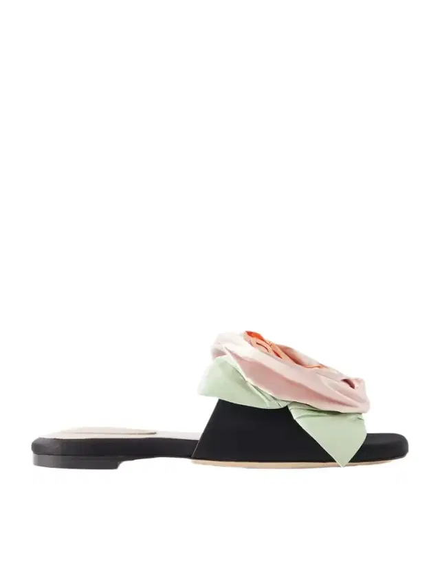 Floral-appliquéd Satin Slides Floral-appliquéd Satin Slides