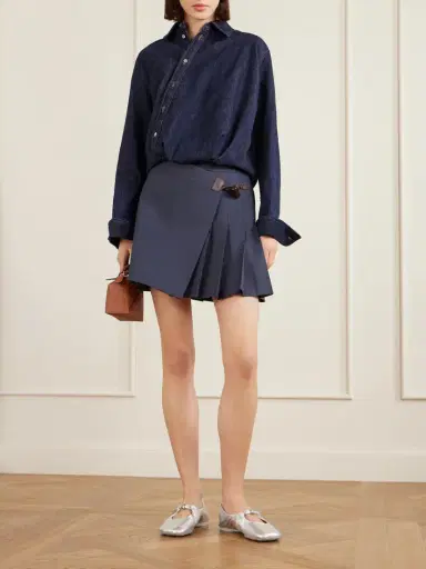 Loewe Pleated Leather-trimmed Cotton-blend Mini Skirt | Thumbnail 2 Loewe Pleated Leather-trimmed Cotton-blend Mini Skirt | Thumbnail 2