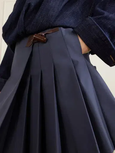 Loewe Pleated Leather-trimmed Cotton-blend Mini Skirt | Thumbnail 4 Loewe Pleated Leather-trimmed Cotton-blend Mini Skirt | Thumbnail 4