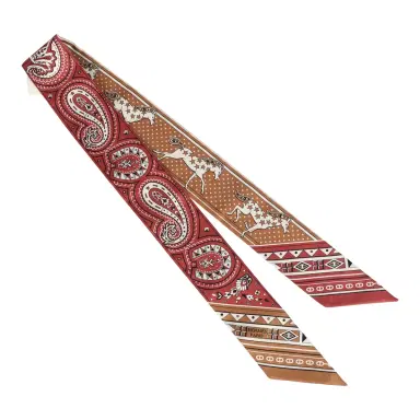 HERMÈS Hermes "Cheval De Coeur Bandana" Caramel, Terre De Sienne and Blanc Multi Silk Twilly Pair | Thumbnail 2 HERMÈS Hermes "Cheval De Coeur Bandana" Caramel, Terre De Sienne and Blanc Multi Silk Twilly Pair | Thumbnail 2
