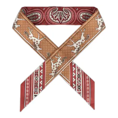 HERMÈS Hermes "Cheval De Coeur Bandana" Caramel, Terre De Sienne and Blanc Multi Silk Twilly Pair | Thumbnail 1 HERMÈS Hermes "Cheval De Coeur Bandana" Caramel, Terre De Sienne and Blanc Multi Silk Twilly Pair | Thumbnail 1