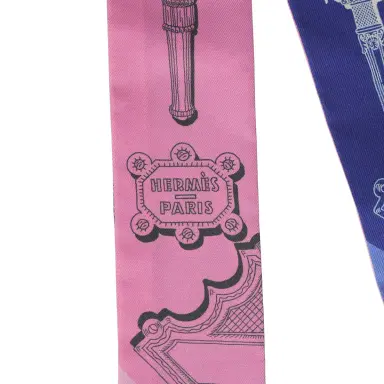 HERMÈS Hermes "Merveilleuses Lantern" Rose Bon Bon, Indigo Multi Silk Twilly Pair | Thumbnail 3 HERMÈS Hermes "Merveilleuses Lantern" Rose Bon Bon, Indigo Multi Silk Twilly Pair | Thumbnail 3