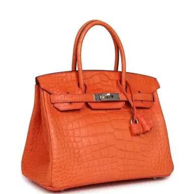 HERMÈS Pre-owned Hermes Birkin 30 Orange Poppy Matte Alligator Palladium Hardware | Thumbnail 2 HERMÈS Pre-owned Hermes Birkin 30 Orange Poppy Matte Alligator Palladium Hardware | Thumbnail 2