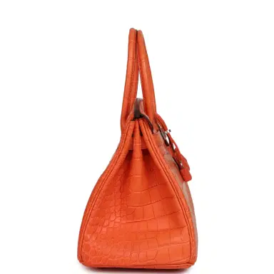 HERMÈS Pre-owned Hermes Birkin 30 Orange Poppy Matte Alligator Palladium Hardware | Thumbnail 3 HERMÈS Pre-owned Hermes Birkin 30 Orange Poppy Matte Alligator Palladium Hardware | Thumbnail 3