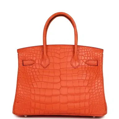 HERMÈS Pre-owned Hermes Birkin 30 Orange Poppy Matte Alligator Palladium Hardware | Thumbnail 4 HERMÈS Pre-owned Hermes Birkin 30 Orange Poppy Matte Alligator Palladium Hardware | Thumbnail 4
