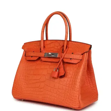 HERMÈS Pre-owned Hermes Birkin 30 Orange Poppy Matte Alligator Palladium Hardware | Thumbnail 5 HERMÈS Pre-owned Hermes Birkin 30 Orange Poppy Matte Alligator Palladium Hardware | Thumbnail 5