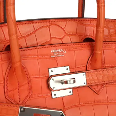 HERMÈS Pre-owned Hermes Birkin 30 Orange Poppy Matte Alligator Palladium Hardware | Thumbnail 7 HERMÈS Pre-owned Hermes Birkin 30 Orange Poppy Matte Alligator Palladium Hardware | Thumbnail 7