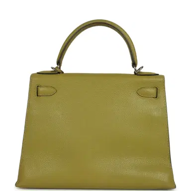HERMÈS Vintage Hermes Kelly Sellier 28 Vert Chartreuse Chevre Mysore Palladium Hardware | Thumbnail 4 HERMÈS Vintage Hermes Kelly Sellier 28 Vert Chartreuse Chevre Mysore Palladium Hardware | Thumbnail 4