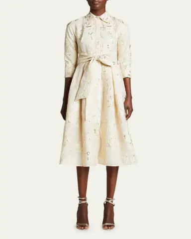 Rickie Freeman for Teri Jon Metallic Jacquard Belted Shirtdress | Thumbnail 2 Rickie Freeman for Teri Jon Metallic Jacquard Belted Shirtdress | Thumbnail 2