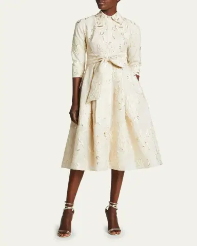 Rickie Freeman for Teri Jon Metallic Jacquard Belted Shirtdress | Thumbnail 4 Rickie Freeman for Teri Jon Metallic Jacquard Belted Shirtdress | Thumbnail 4
