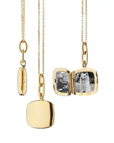 Monica Rich Kosann 18K Gold Slim Cushion Locket Necklace | Thumbnail 1 Monica Rich Kosann 18K Gold Slim Cushion Locket Necklace | Thumbnail 1