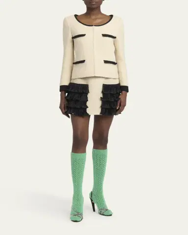 Valentino Garavani Bow Tweed Tailored Zip Jacket | Thumbnail 2 Valentino Garavani Bow Tweed Tailored Zip Jacket | Thumbnail 2