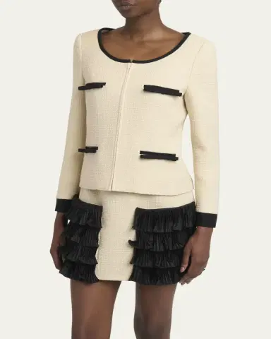 Valentino Garavani Bow Tweed Tailored Zip Jacket | Thumbnail 4 Valentino Garavani Bow Tweed Tailored Zip Jacket | Thumbnail 4