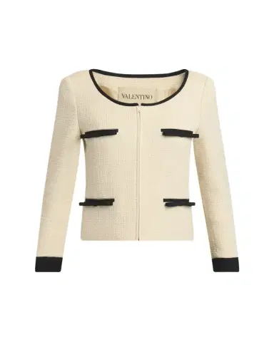 Valentino Garavani Bow Tweed Tailored Zip Jacket | Thumbnail 1 Valentino Garavani Bow Tweed Tailored Zip Jacket | Thumbnail 1