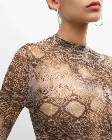 Lapointe Snakeskin-Print Mesh Mock-Neck Long-Sleeve Bodysuit | Thumbnail 5 Lapointe Snakeskin-Print Mesh Mock-Neck Long-Sleeve Bodysuit | Thumbnail 5