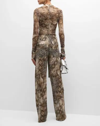 Lapointe Snakeskin-Print Mesh Mock-Neck Long-Sleeve Bodysuit | Thumbnail 6 Lapointe Snakeskin-Print Mesh Mock-Neck Long-Sleeve Bodysuit | Thumbnail 6