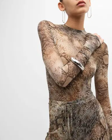 Lapointe Snakeskin-Print Mesh Mock-Neck Long-Sleeve Bodysuit | Thumbnail 7 Lapointe Snakeskin-Print Mesh Mock-Neck Long-Sleeve Bodysuit | Thumbnail 7