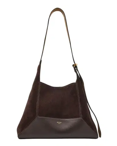 Jimmy Choo Medium Diamond Brown Suede & Leather Hobo Bag | Thumbnail 1 Jimmy Choo Medium Diamond Brown Suede & Leather Hobo Bag | Thumbnail 1