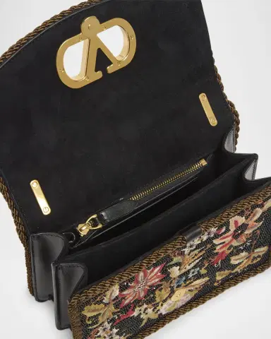 Valentino Garavani Vain Small VLOGO Floral Beaded Shoulder Bag | Thumbnail 3 Valentino Garavani Vain Small VLOGO Floral Beaded Shoulder Bag | Thumbnail 3