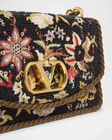Valentino Garavani Vain Small VLOGO Floral Beaded Shoulder Bag | Thumbnail 5 Valentino Garavani Vain Small VLOGO Floral Beaded Shoulder Bag | Thumbnail 5