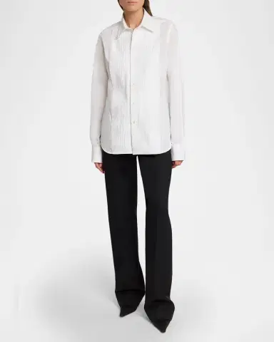 Victoria Beckham Pintucked Cotton Poplin Shirt | Thumbnail 2 Victoria Beckham Pintucked Cotton Poplin Shirt | Thumbnail 2