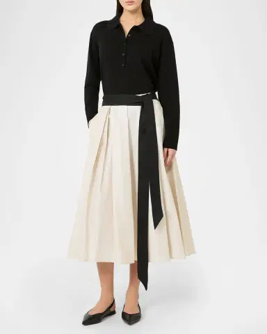 Max Mara Baschi Waist-Sash Pleated Taffeta Midi Skirt | Thumbnail 2 Max Mara Baschi Waist-Sash Pleated Taffeta Midi Skirt | Thumbnail 2