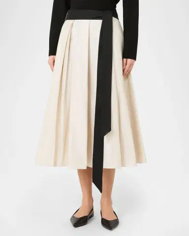 Max Mara Baschi Waist-Sash Pleated Taffeta Midi Skirt | Thumbnail 4 Max Mara Baschi Waist-Sash Pleated Taffeta Midi Skirt | Thumbnail 4