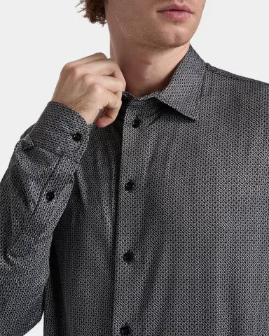 Emporio Armani Men's Polyester and Cotton Micro-Geometric Sport Shirt | Thumbnail 6 Emporio Armani Men's Polyester and Cotton Micro-Geometric Sport Shirt | Thumbnail 6