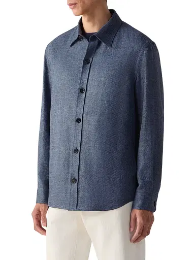 ZEGNA Men's Cashmere Linen and Silk Overshirt - Dark Indigo Blue | Thumbnail 2 ZEGNA Men's Cashmere Linen and Silk Overshirt - Dark Indigo Blue | Thumbnail 2