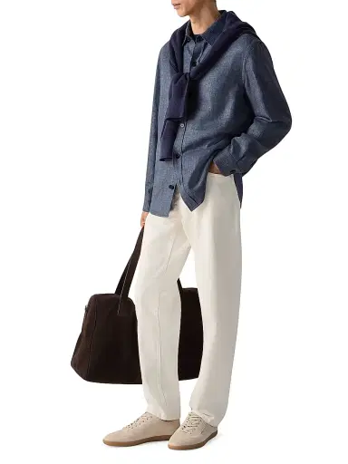 ZEGNA Men's Cashmere Linen and Silk Overshirt - Dark Indigo Blue | Thumbnail 6 ZEGNA Men's Cashmere Linen and Silk Overshirt - Dark Indigo Blue | Thumbnail 6