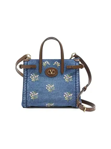 Valentino Garavani Women's Antibes Embroidered Shopping Bag in Denim - Denim | Thumbnail 1 Valentino Garavani Women's Antibes Embroidered Shopping Bag in Denim - Denim | Thumbnail 1