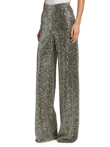 Badgley Mischka Women's Sequined High-Rise Wide-Leg Evening Pants - Gunmetal | Thumbnail 4 Badgley Mischka Women's Sequined High-Rise Wide-Leg Evening Pants - Gunmetal | Thumbnail 4