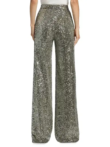 Badgley Mischka Women's Sequined High-Rise Wide-Leg Evening Pants - Gunmetal | Thumbnail 5 Badgley Mischka Women's Sequined High-Rise Wide-Leg Evening Pants - Gunmetal | Thumbnail 5