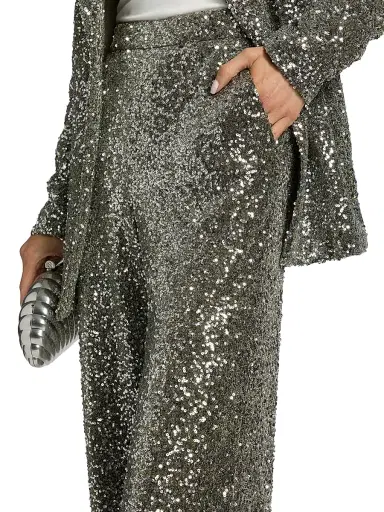 Badgley Mischka Women's Sequined High-Rise Wide-Leg Evening Pants - Gunmetal | Thumbnail 6 Badgley Mischka Women's Sequined High-Rise Wide-Leg Evening Pants - Gunmetal | Thumbnail 6