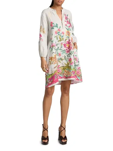 Johnny Was Women's Miraze Embroidered Linen Shift Field Minidress - Ecru Miraze | Thumbnail 2 Johnny Was Women's Miraze Embroidered Linen Shift Field Minidress - Ecru Miraze | Thumbnail 2
