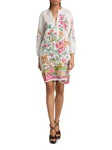 Johnny Was Women's Miraze Embroidered Linen Shift Field Minidress - Ecru Miraze | Thumbnail 3 Johnny Was Women's Miraze Embroidered Linen Shift Field Minidress - Ecru Miraze | Thumbnail 3