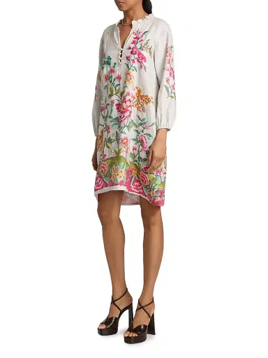 Johnny Was Women's Miraze Embroidered Linen Shift Field Minidress - Ecru Miraze | Thumbnail 4 Johnny Was Women's Miraze Embroidered Linen Shift Field Minidress - Ecru Miraze | Thumbnail 4