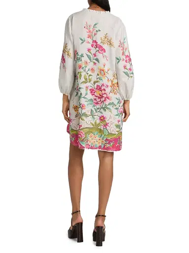 Johnny Was Women's Miraze Embroidered Linen Shift Field Minidress - Ecru Miraze | Thumbnail 5 Johnny Was Women's Miraze Embroidered Linen Shift Field Minidress - Ecru Miraze | Thumbnail 5