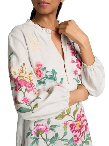 Johnny Was Women's Miraze Embroidered Linen Shift Field Minidress - Ecru Miraze | Thumbnail 6 Johnny Was Women's Miraze Embroidered Linen Shift Field Minidress - Ecru Miraze | Thumbnail 6