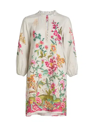 Johnny Was Women's Miraze Embroidered Linen Shift Field Minidress - Ecru Miraze | Thumbnail 1 Johnny Was Women's Miraze Embroidered Linen Shift Field Minidress - Ecru Miraze | Thumbnail 1