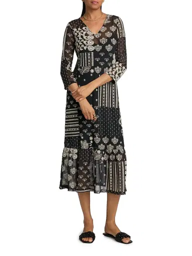 Johnny Was Women's Wynona Golden Blossom Midi-Dress - Black | Thumbnail 2 Johnny Was Women's Wynona Golden Blossom Midi-Dress - Black | Thumbnail 2
