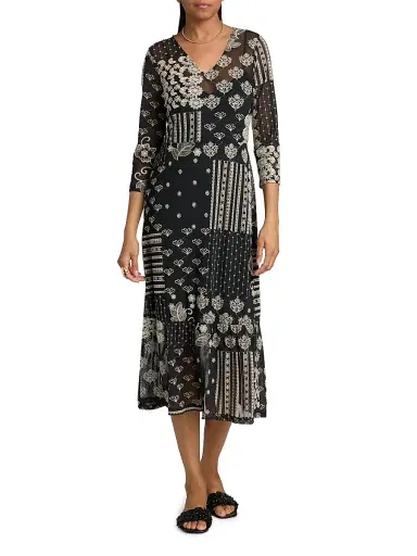 Johnny Was Women's Wynona Golden Blossom Midi-Dress - Black | Thumbnail 3 Johnny Was Women's Wynona Golden Blossom Midi-Dress - Black | Thumbnail 3