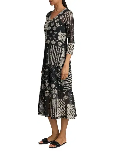 Johnny Was Women's Wynona Golden Blossom Midi-Dress - Black | Thumbnail 4 Johnny Was Women's Wynona Golden Blossom Midi-Dress - Black | Thumbnail 4
