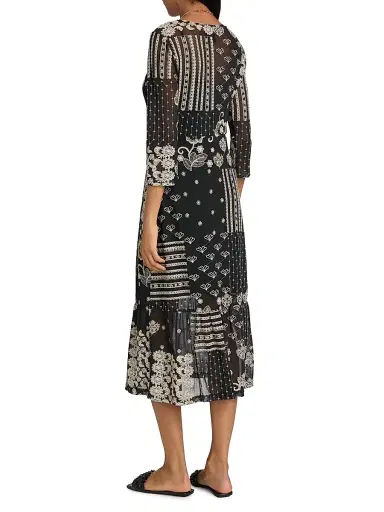 Johnny Was Women's Wynona Golden Blossom Midi-Dress - Black | Thumbnail 5 Johnny Was Women's Wynona Golden Blossom Midi-Dress - Black | Thumbnail 5