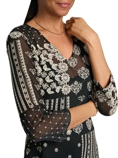 Johnny Was Women's Wynona Golden Blossom Midi-Dress - Black | Thumbnail 6 Johnny Was Women's Wynona Golden Blossom Midi-Dress - Black | Thumbnail 6