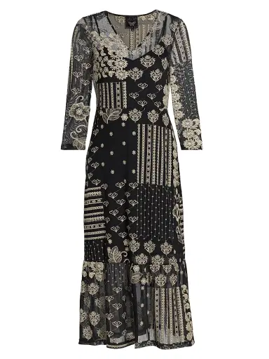 Johnny Was Women's Wynona Golden Blossom Midi-Dress - Black | Thumbnail 1 Johnny Was Women's Wynona Golden Blossom Midi-Dress - Black | Thumbnail 1