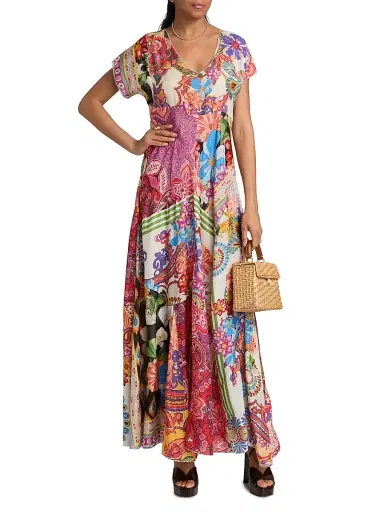 Johnny Was Women's Magnolia Patchwork Silk Maxi Dress - Magnolia Patchwork | Thumbnail 2 Johnny Was Women's Magnolia Patchwork Silk Maxi Dress - Magnolia Patchwork | Thumbnail 2